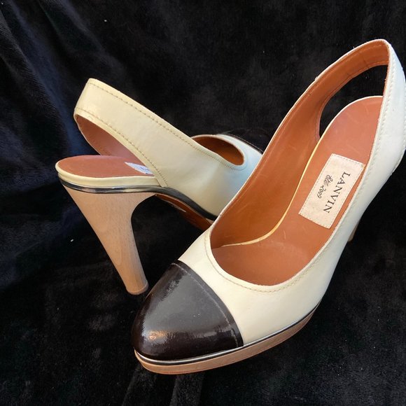 LANVIN Patent Leather Colorblock Slingback Pumps - Picture 2 of 5